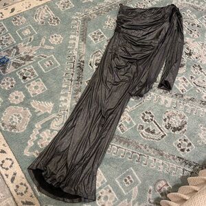 Tadashi Shoji One shoulder metallic ruched gown